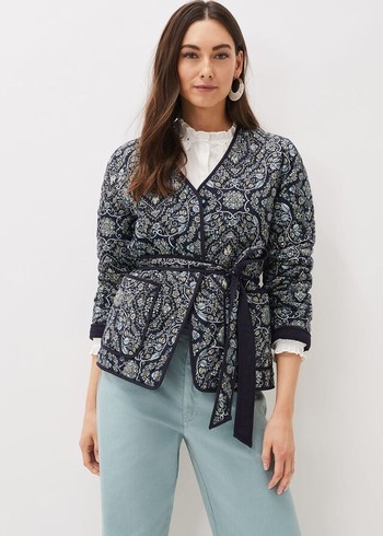 Phase Eight Polly Paisley Reversible Quilted Jackets Navy/Multicolor Canada | GBOMHC-602